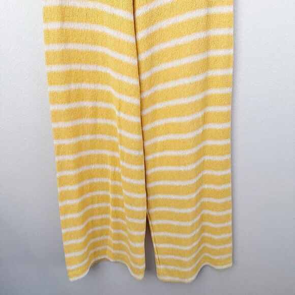 ZARA | Yellow White Stripe High Waist Knit Wide Leg Trousers Pull On | Large - Picture 4 of 6